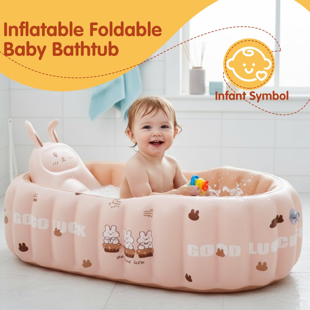 RANJIMA Vasca da bagno gonfiabile con schienale, navicella antiscivolo per neonati e neonati,Vasca da bagno portatile da viaggio con sedile e pompa ad aria,Mini piscina ad aria per ragazzi e ragazze