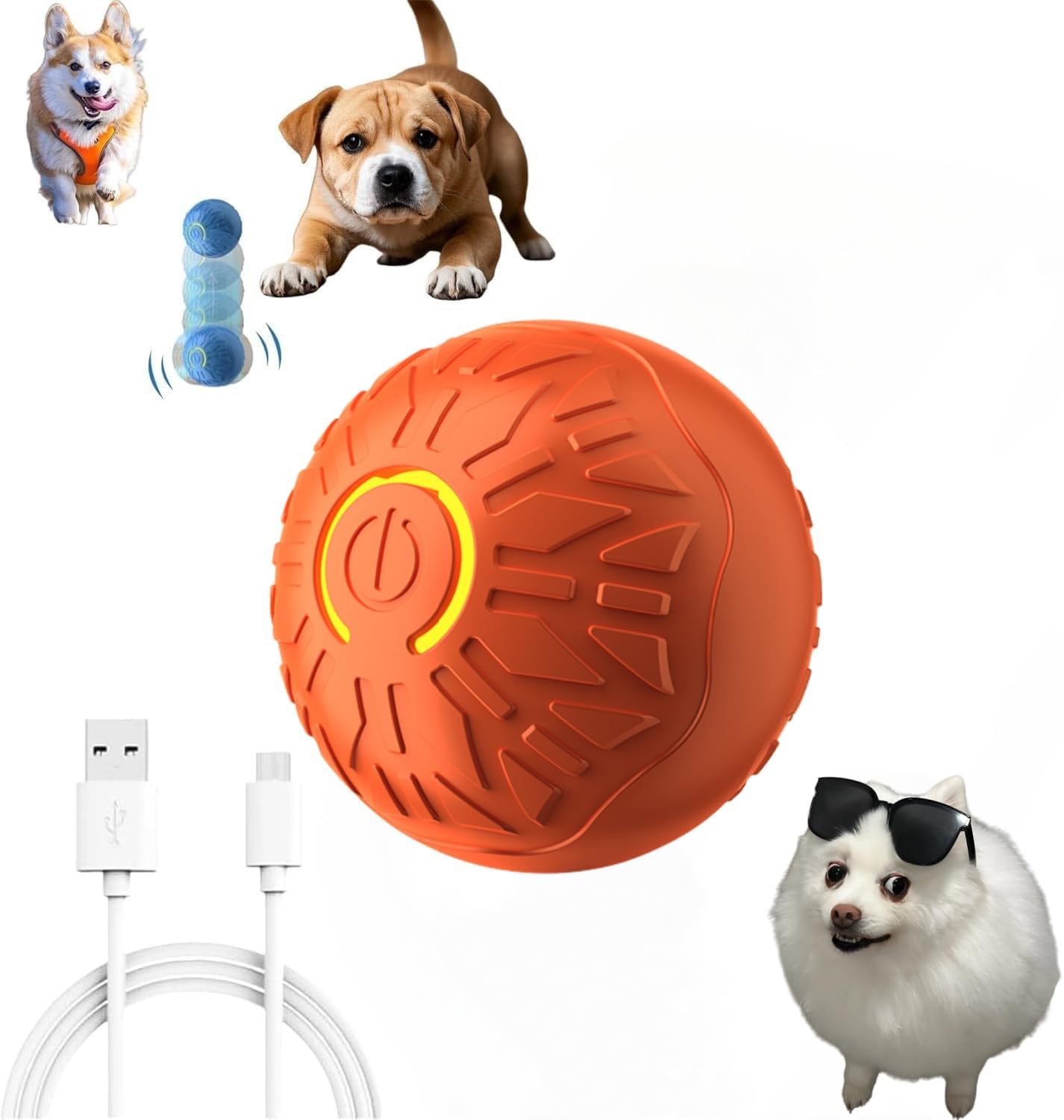 Interactive Dog Ball, Activated Automatic Rolling Ball for Dog, Self Moving Vibrating Smart Jumping Automatic Moving Bouncing and Rotating Balls for Pets (Orange)