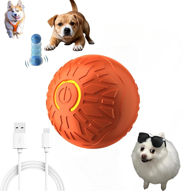Bola interativa para gatos e cães pequenos com movimento automático e recarga USB Vromoon Orange