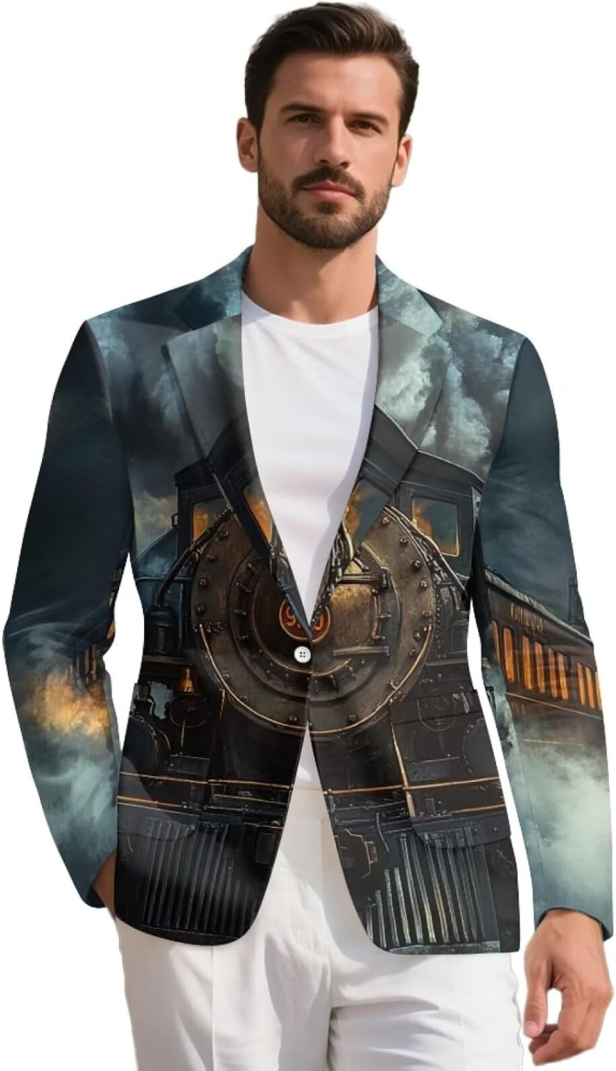 Mens Formal Jacket for Business Party Long Sleeve Button Blazer