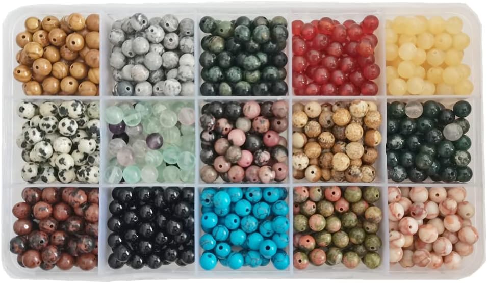 750pcs 6mm Real Natural Round Stone Beads Smooth Crystals Loose Gemstone Multi Color Mixed DIY for Jewelry Making(6mm,15 Color Mix-S1)