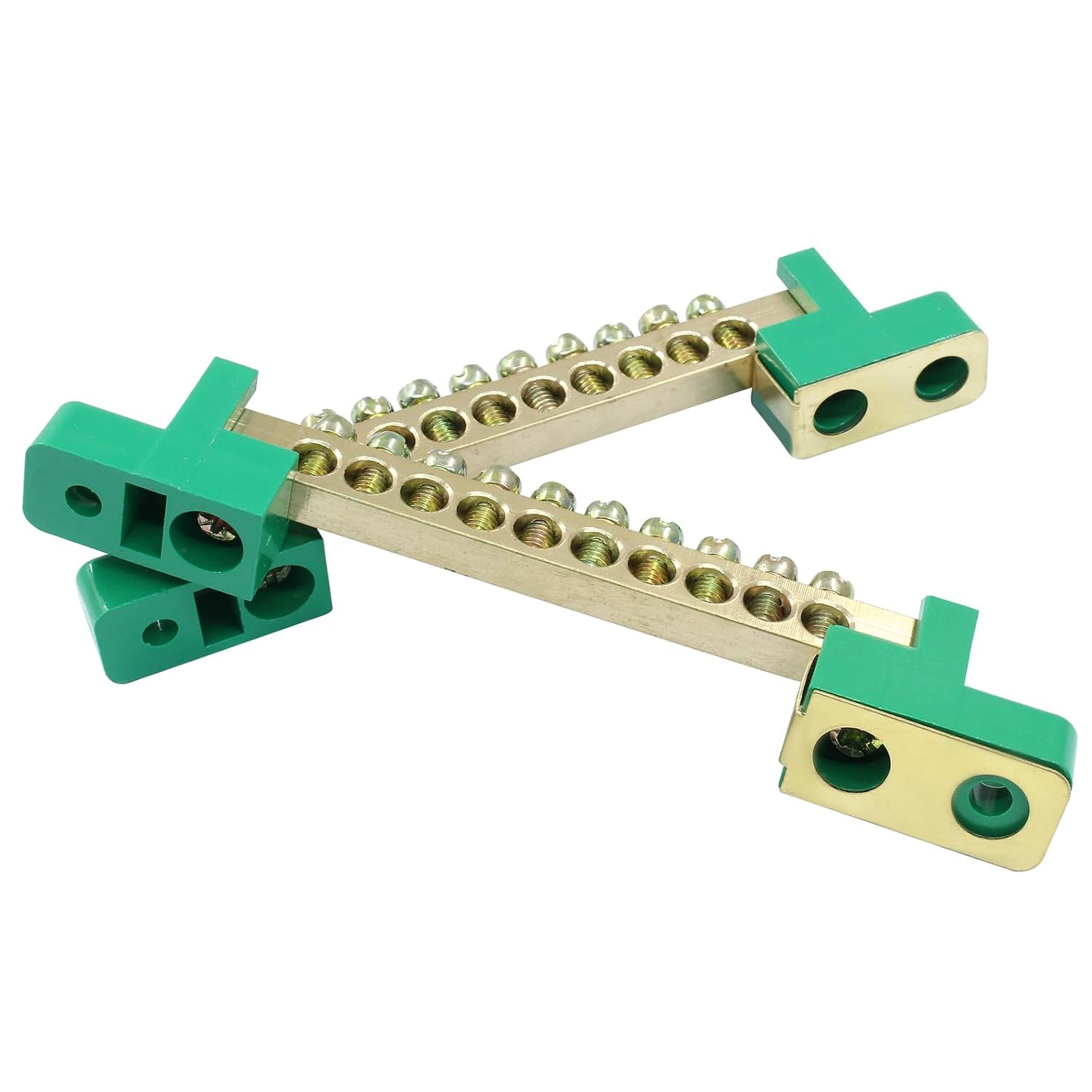 Bonsicoky 2 Pack Brass Terminal Bus Bar 10 Positions Screw Terminal Grounding Strip Block - Reliable Connection for Electrical Equipment, Cars, and Boats - Green