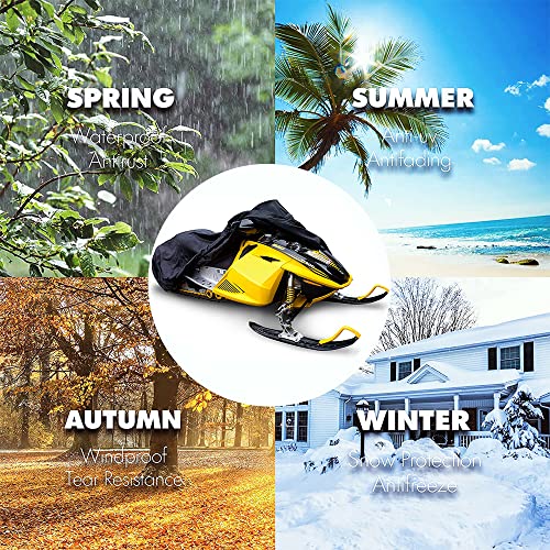 Skyour Snowmobile Cover Waterproof Heavy Duty Black 145In Trailerable Snowmobile Snow Machine Sled Cover Uv Resistant Stoarge Snowmobiles Dust Covers For Arctic Cat/Polaris/Ski Doo/Yamaha Snowmobiling #TOP6