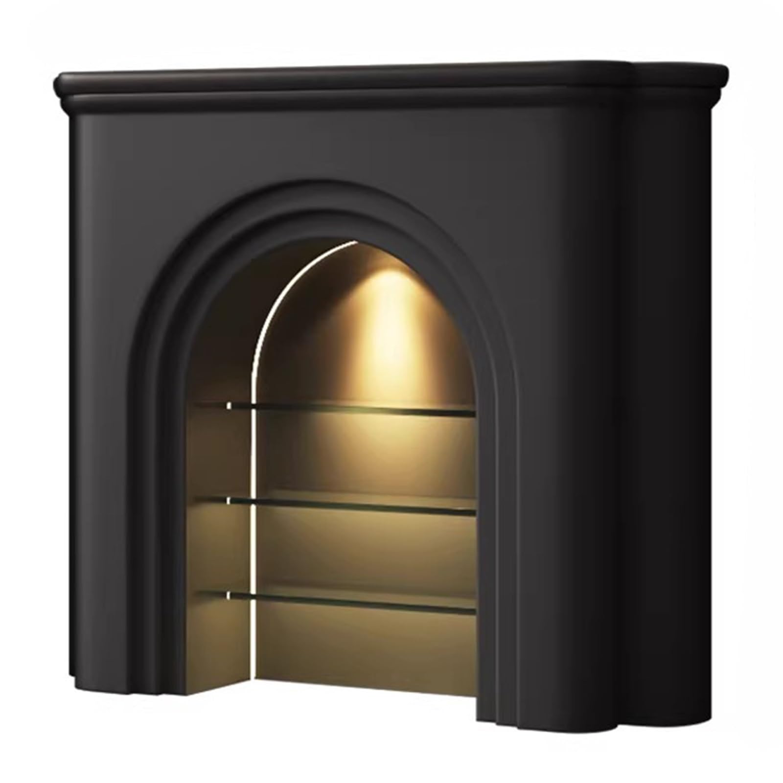Decorative Decorative Fireplace Mantel Cabinet with LED Lighting & Shelves Modern Arched Storage Fireplace Surround