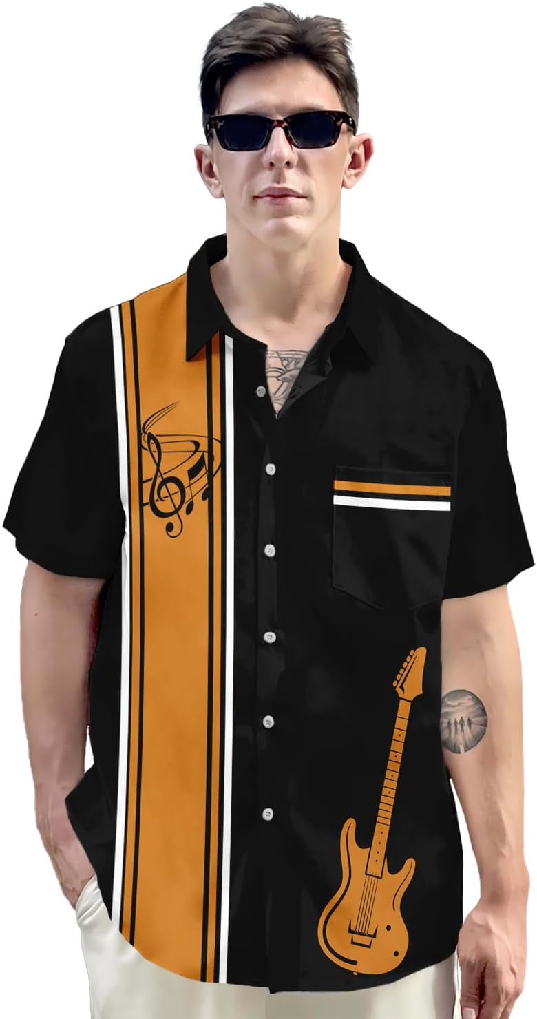 Summer Hawaiian Shirt,Button Down Shirt, Short Sleeve, Black Novelty Stripe Design,Funny Aloha Shirt - Image 4