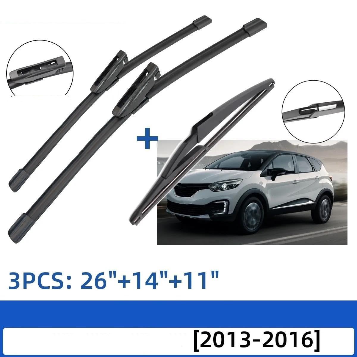 Tergicristalli per auto Per Renault per Captur Kaptur 2013-2016 26"+14"+11" Spazzole tergicristallo anteriori e posteriori Parabrezza Parabrezza Finestrino