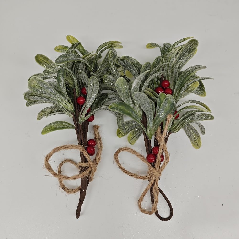 Lot de 2 branches de gui artificielles avec baies rouges, 23 cm, baiser romantique sous le gui