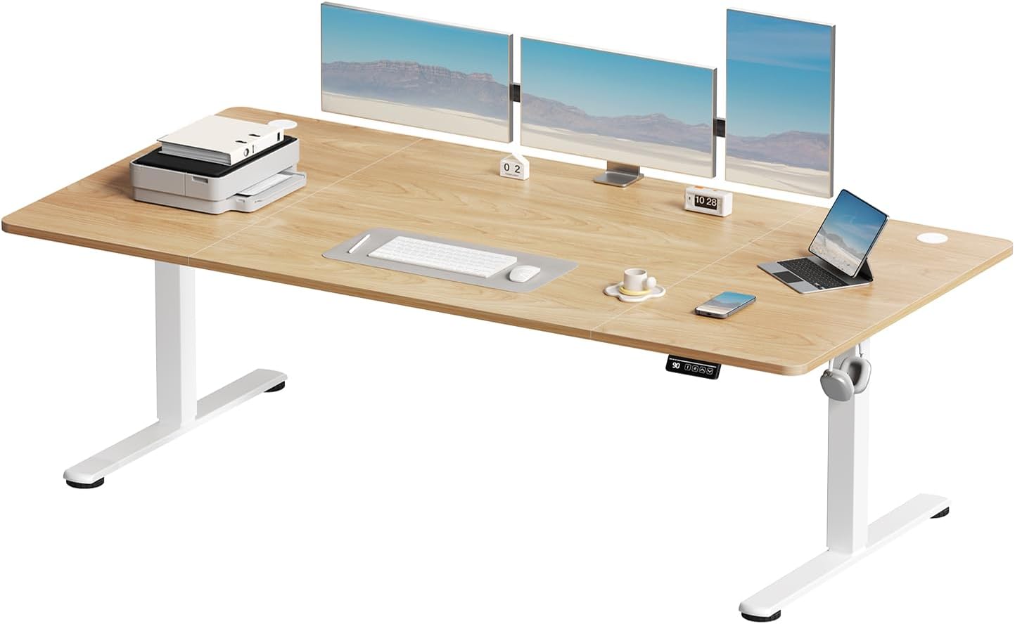 Devoko Electric Standing Desk 160x80cm, Height Adjustable Desk Ergonomic Stand up Desk with 2 Memory Preset, Beige