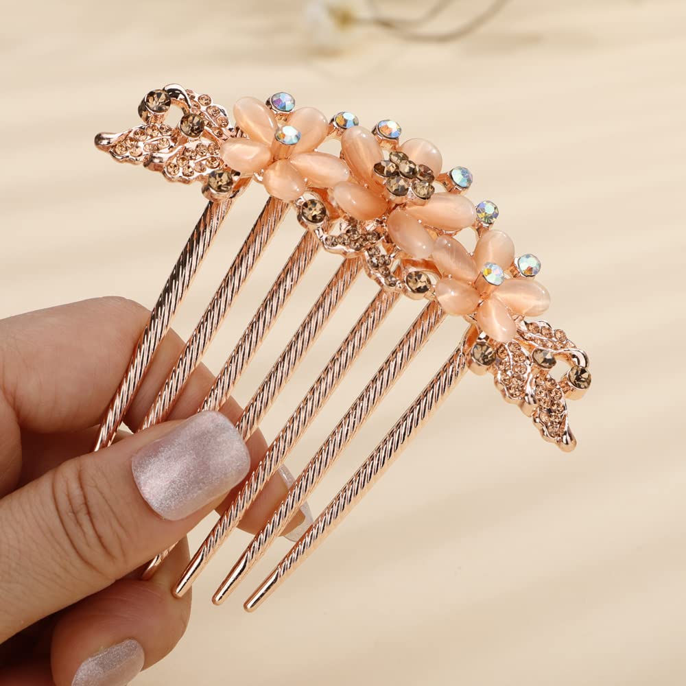 Champagne Rhinestone Flower Hairpin Comb Wedding Anniversary Party Banquet Ivory and Co Gold Crystal Encrusted Sparkling Hair Comb main image 3