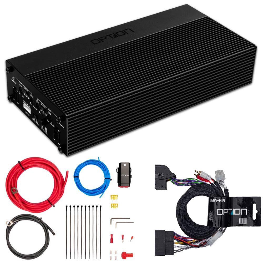 OPTION AIR-D4 4-kanałowy wzmacniacz kompatybilny z pojazdami BMW z fabrycznym systemem dźwiękowym HiFi SA676 – wzmacniacz mocy Plug & Play Class-D do pojazdów BMW serii E i F do 2018 r., bez modułu