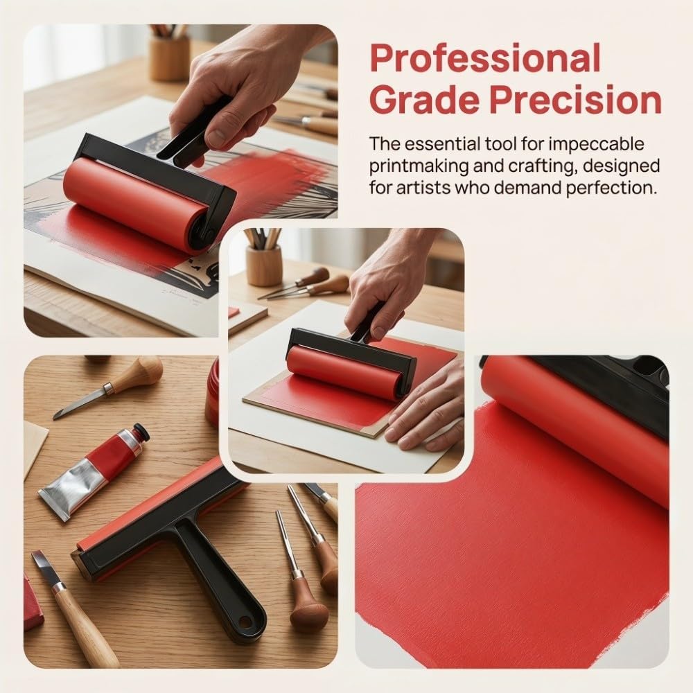 Anu Limen Rubber Brayer Roller,3.9 in/5.9 in Art Ink Roller with Plastic Frame for Printmaking,Stamping,Pigment Coating and Craft Projects(15cm)