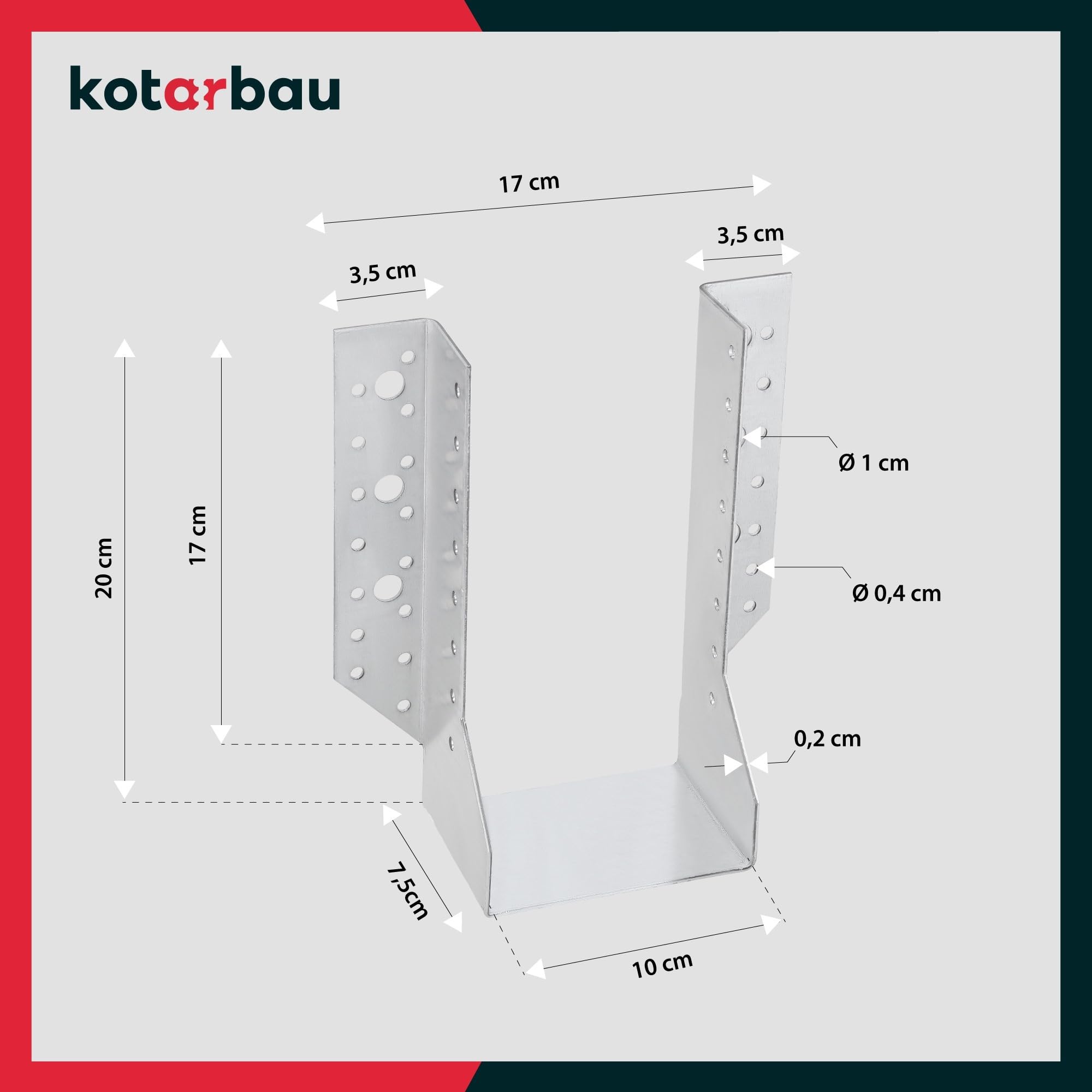 KOTARBAU® - Staffa per travi tipo A, 100 mm, giunti per travi in legno, per costruzione edile esterna, confezione da 10 pezzi