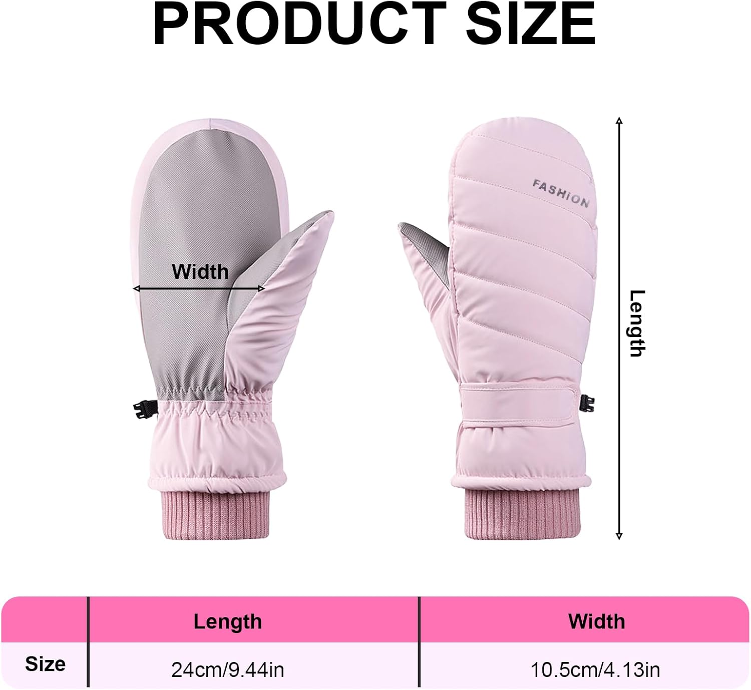 Winter Ski Mittens for Women, Waterproof Thermal Ski Gloves Anti-Slip Touchscreen Snow Mittens for Cold Weather - Image 2