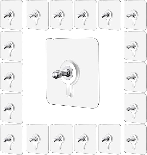FVIZAL 20 Pcs Self Adhesive Hanging Nails, Seamless Screw, Wall-Mounted Screw Hook Punch-Free Seamless Screw Waterproof Wall Hook for Kitchen Bathroom, Nail Free Stickers, No-Trace No Drilling