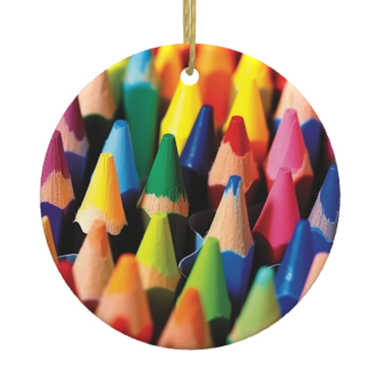 Ceramic Christmas Tree Hanging Ornaments with Gold Ropes Christmas Tree Decorations Round Ceramic Crayons Pendant Keepsake Decorations for Holiday Xmas Gift Ideas