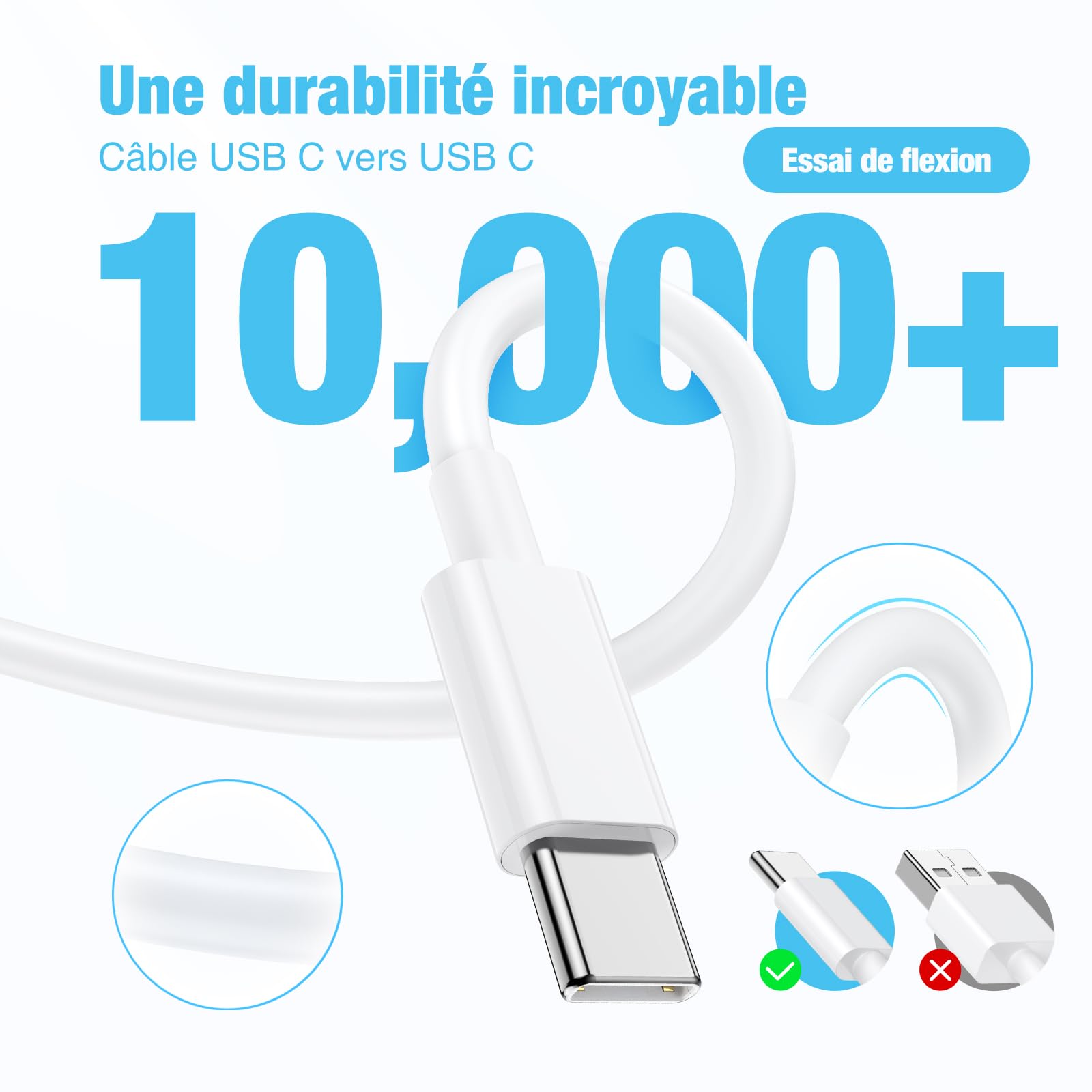 20W Chargeur USB C pour iPhone 17/16/15,Adaptateur USB C Chargeur Rapide avec 2m Câble USBC, Compatible iPhone 16e,16/15 Plus,17 Air, 17/16/15 Pro, Pro Max, Pad