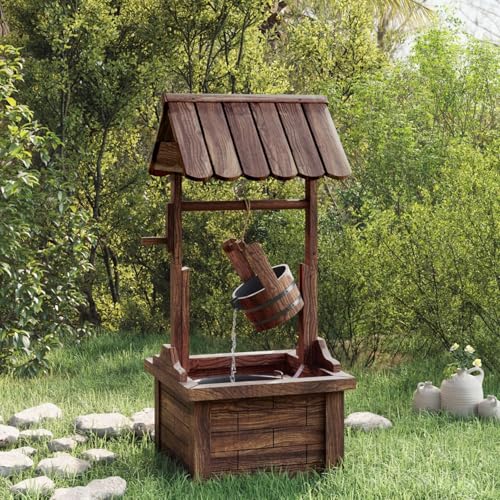 Homgoday Wunschbrunnen mit Pumpe 57x50x112 cm Massivholz Tanne Gartenbrunnen Terrassenbrunnen Wunschbrunnen Springbrunnen Zierbrunnen