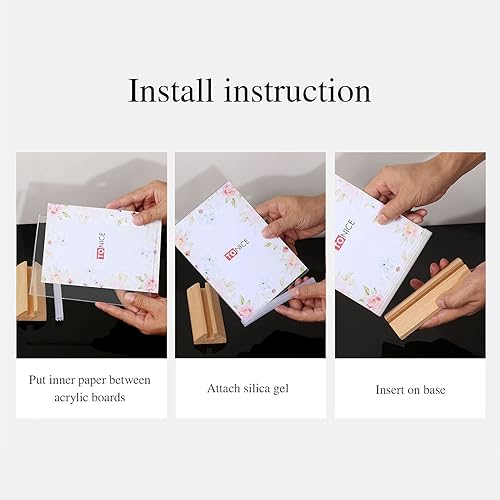 Miniatura 4 de TONICE Paquete de 3 soportes acrílicos de 5 x 7 pulgadas en forma de T, marcos de acrílico transparente de doble cara con base de madera, soporte de