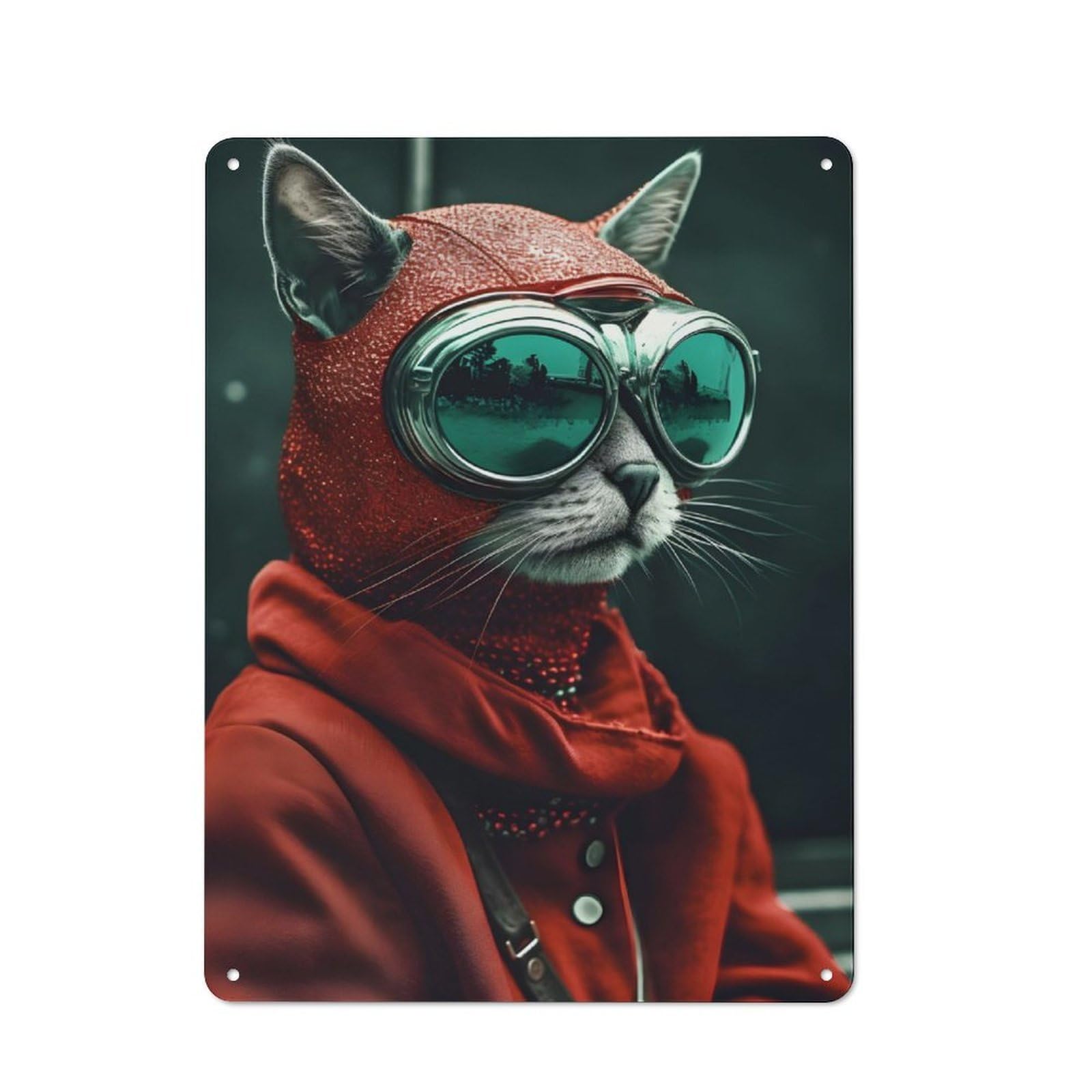 Junmoney Red Riding Hood Cat Tin Wall Plaque 40X30cm With For Hobby Room Or Studio, New Home Wall Decor For Creative Interior Collectors