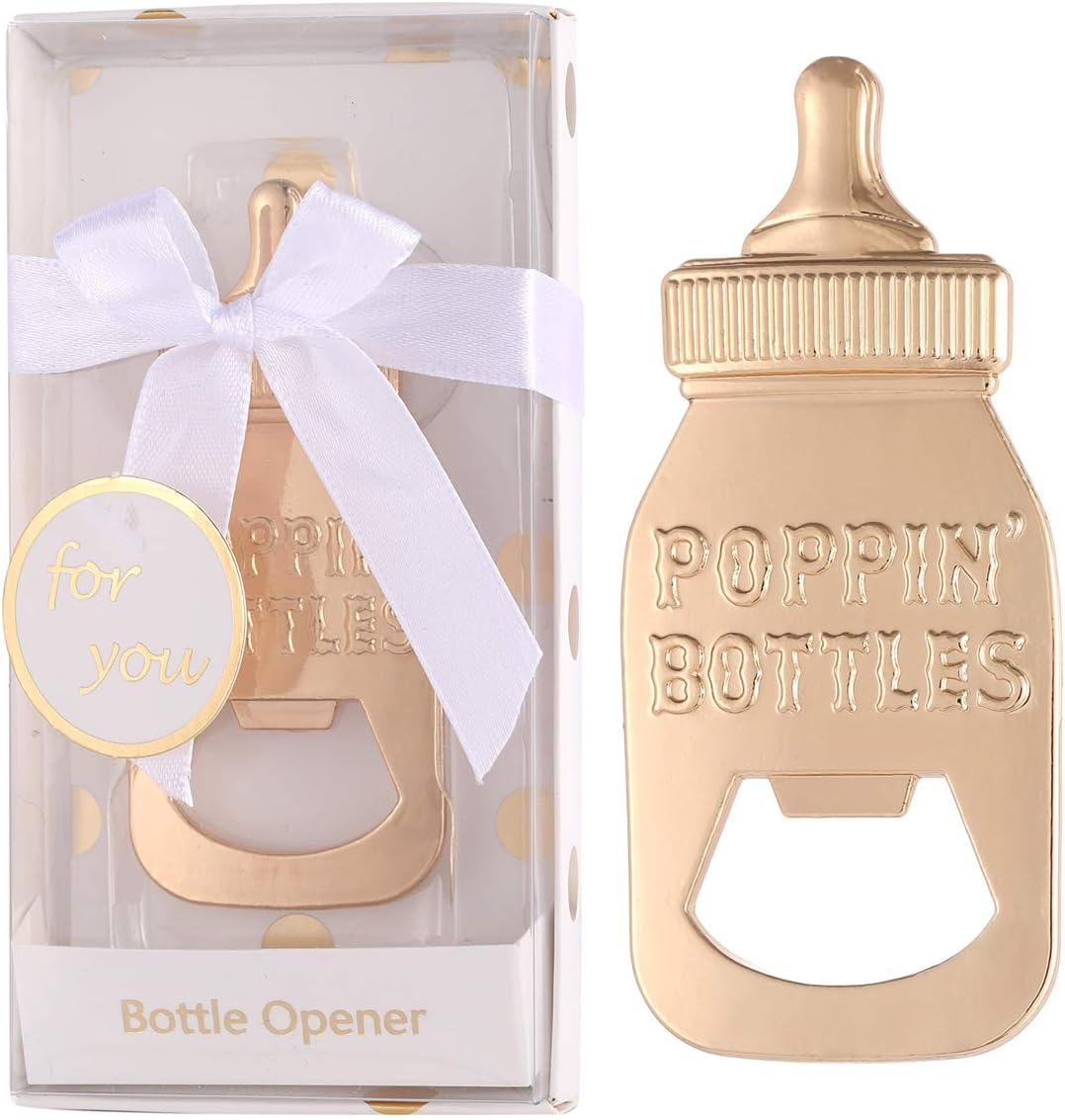 12 Pack Bottle Opener Baby Shower Favor For Guest,Cute Poppin Bottle Shaped Bottle Opener Favors for Baby Shower Souvenir Supplies and Decorations For Boy or Girl (White, 12)