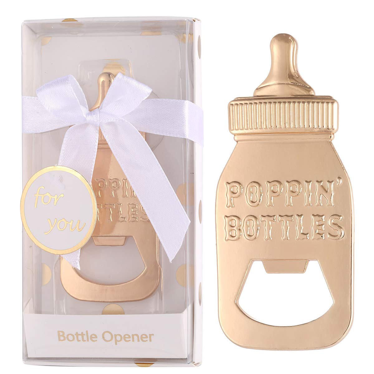 Yuokwer Gold Bottle Opener Baby Shower Favor For Guest,Cute Poppin Baby Bottle Shaped Bottle Opener Party Favors For Baby Shower Party Decoration Supplies(, 12)
