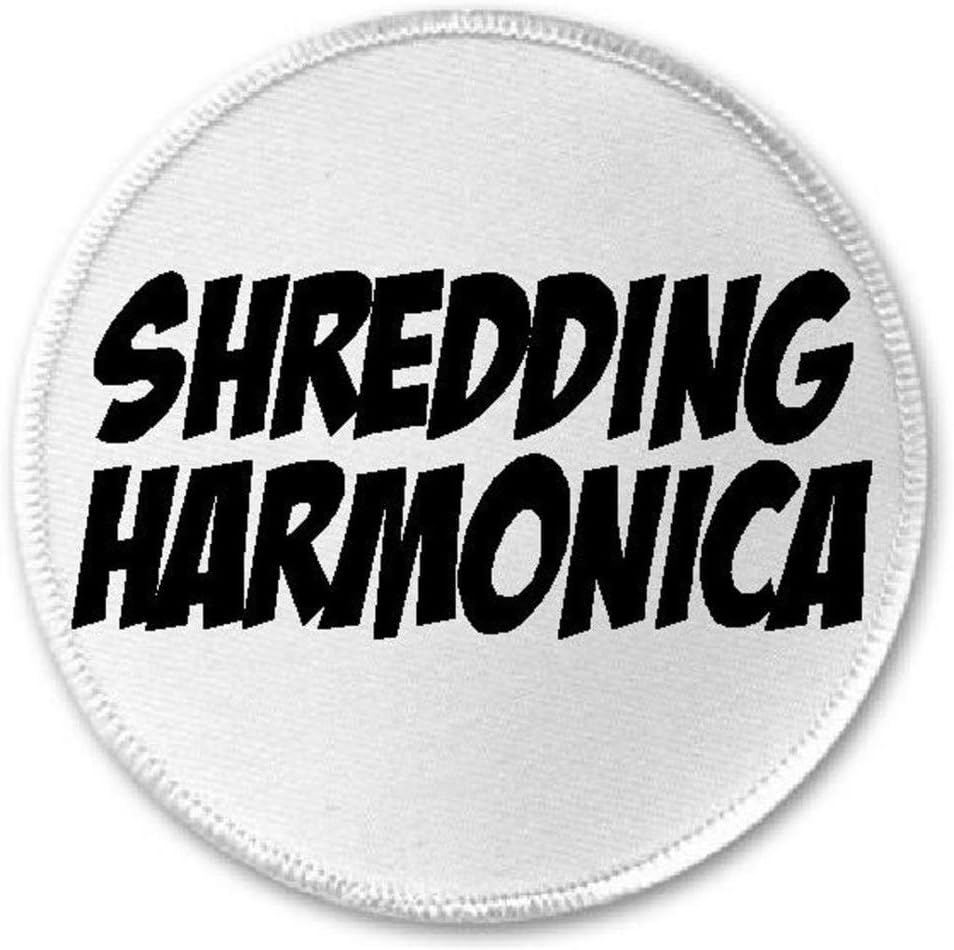 Shredding Harmonica - 3" Circle Sew/Iron On Patch Music Musician Band Humor