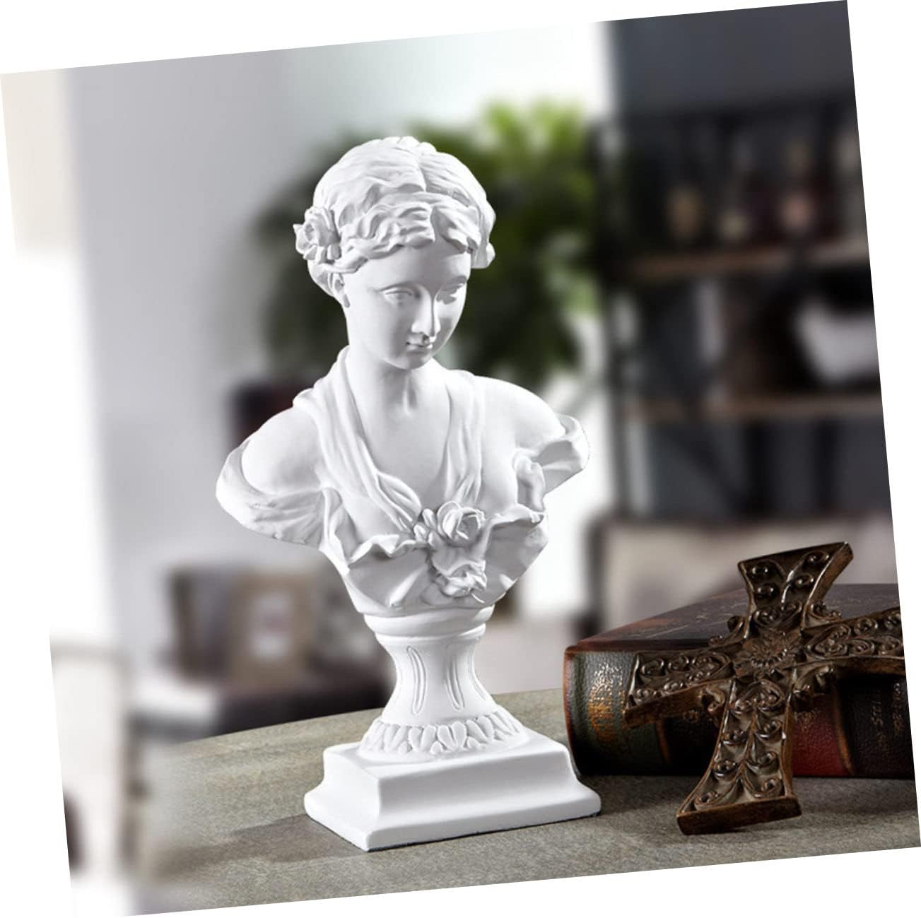 Luxshiny European Style Bust Statue Sculpture Decor for Home Office Realistic Design Figure Compact Miniature Ornament for Desktop Display