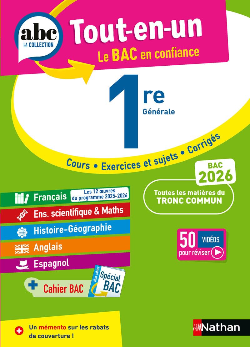 ABC Tout en un 1re - Toutes les matières du tronc commun Première 2025-2026 - Français, Enseignement scientifique, Histoire-Géographie, Anglais, Espagnol