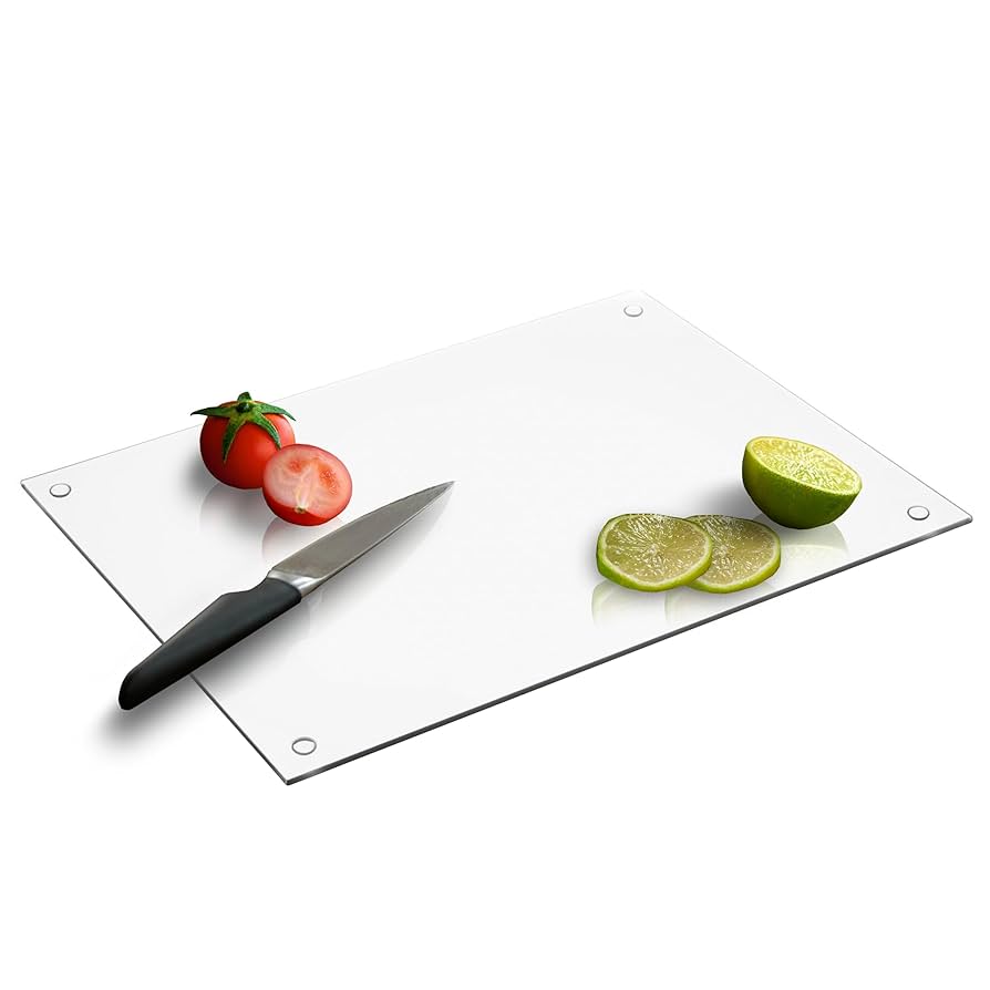 Glass Chopping Board 40x30cm PACK Of 2 : Clear Glass Worktop Saver For Kitchens - Durable, Hygienic Glass Worktop Savers - Scratch-Resistant, Heat- Proof, Easy-Clean: Chopping Boards