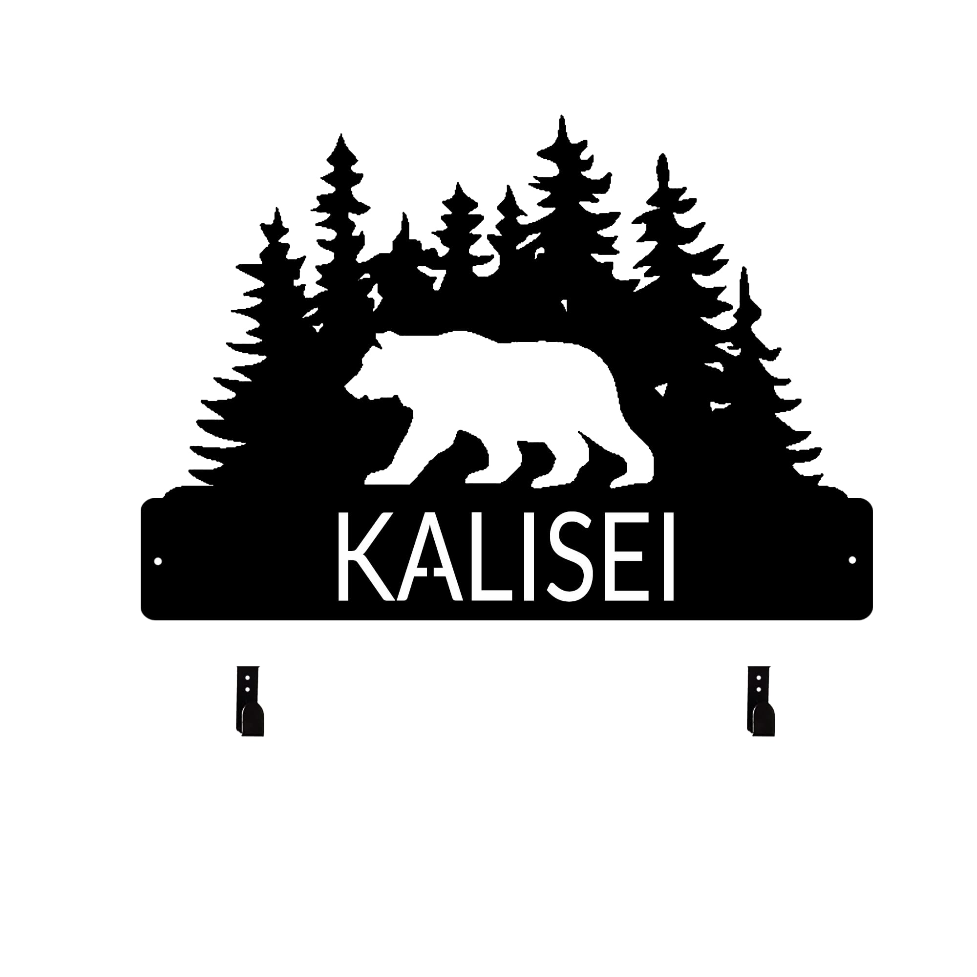 MOMOBO Large Personalized Metal Bear Forest Tree Bow Holder,Elk Skull Wall Decor,Archery Deer Head Bow Rack With Custom Name Plate,Bow Hunting Rack Hunting Metal Sign, Gifts For Husband,Dad,Father