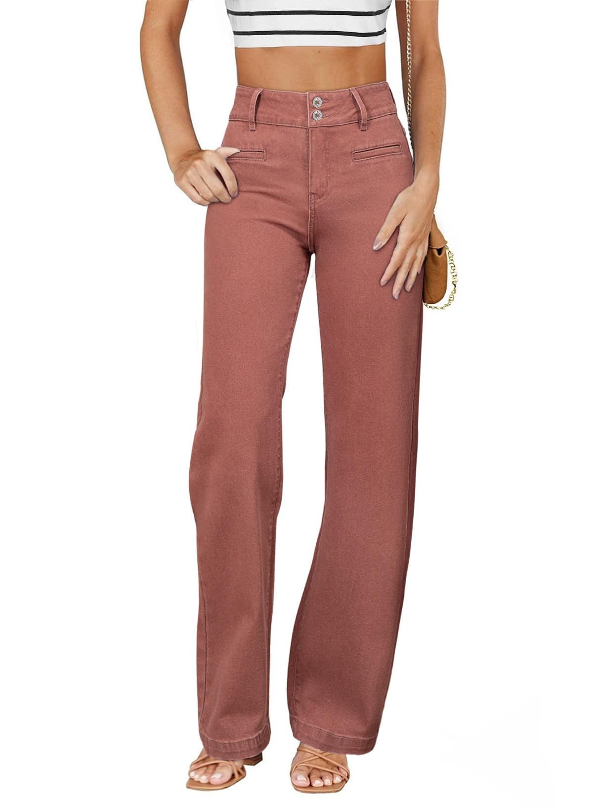 Sidefeel Women's Jeans High Waisted Straight Leg Stretchy Jeans Trendy Loose Wide Leg Zimbaplatinum Denim Pants with Pockets