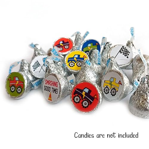 Miniatura 2 de Monster Truck Labels for Hershey Kisses Chocolates by Adore By Nat - Birthday Party Candy Stickers - Set of 240