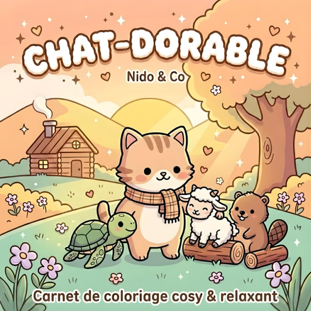 Carnet de Coloriage pour Adultes et Enfants, 50 Coloriages Cosy d'un Chat Adorable et ses Amis Animaux, Grand Format: 50 Coloriages Dessins Cosy, Relaxant, Réconfortant, Facile