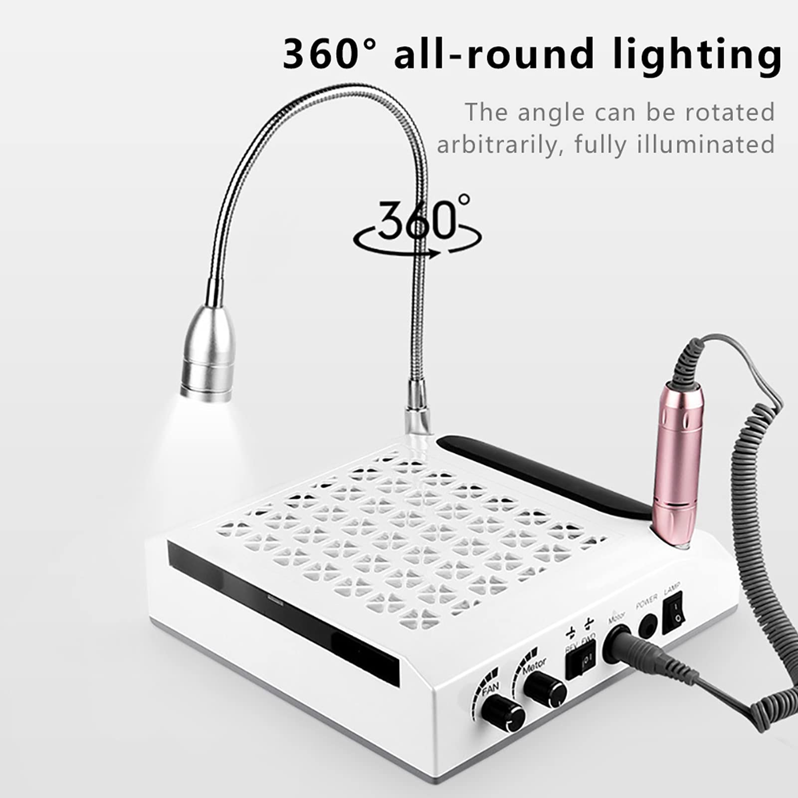 Macchina per unghie professionale 4300RPM 80 W trapano elettrico per unghie 4 in 1 con 6 teste abrasive, luce a LED e maniglia, per saloni di unghie, casa