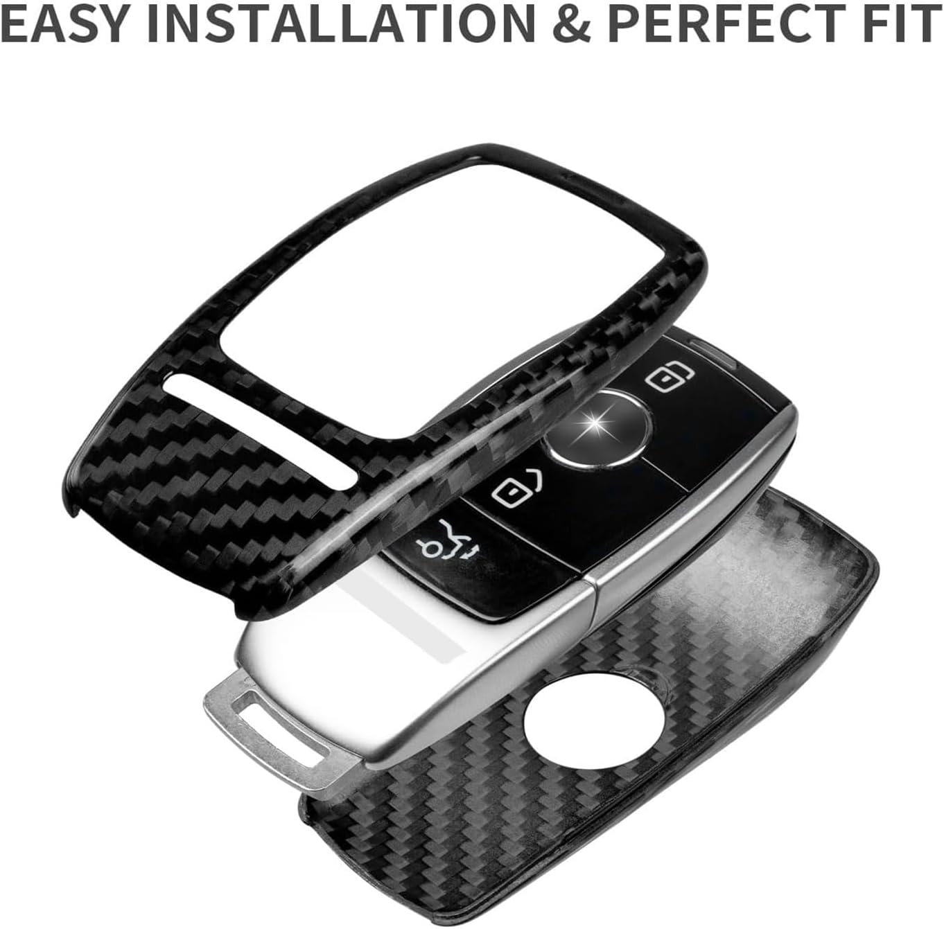 Real Carbon Fiber Key Fob Cover Compatible with Mercedes Benz,T-carbon Key Fob Protector Fits for Mercedes Benz AMG A220 CLS Class E Class E63S GLE 350 4Matic S Class Remote Key Case (Black)