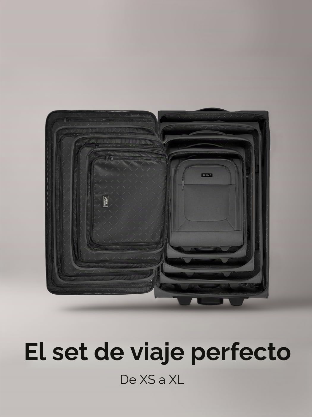 REDOLZ Set de maletas de 3 piezas para mujeres y hombres | Trolleys de viaje ligeros y estables, Softcase de alta calidad, 4 ruedas dobles y cerradura TSA |Extensible con fuelles (Essentials 12