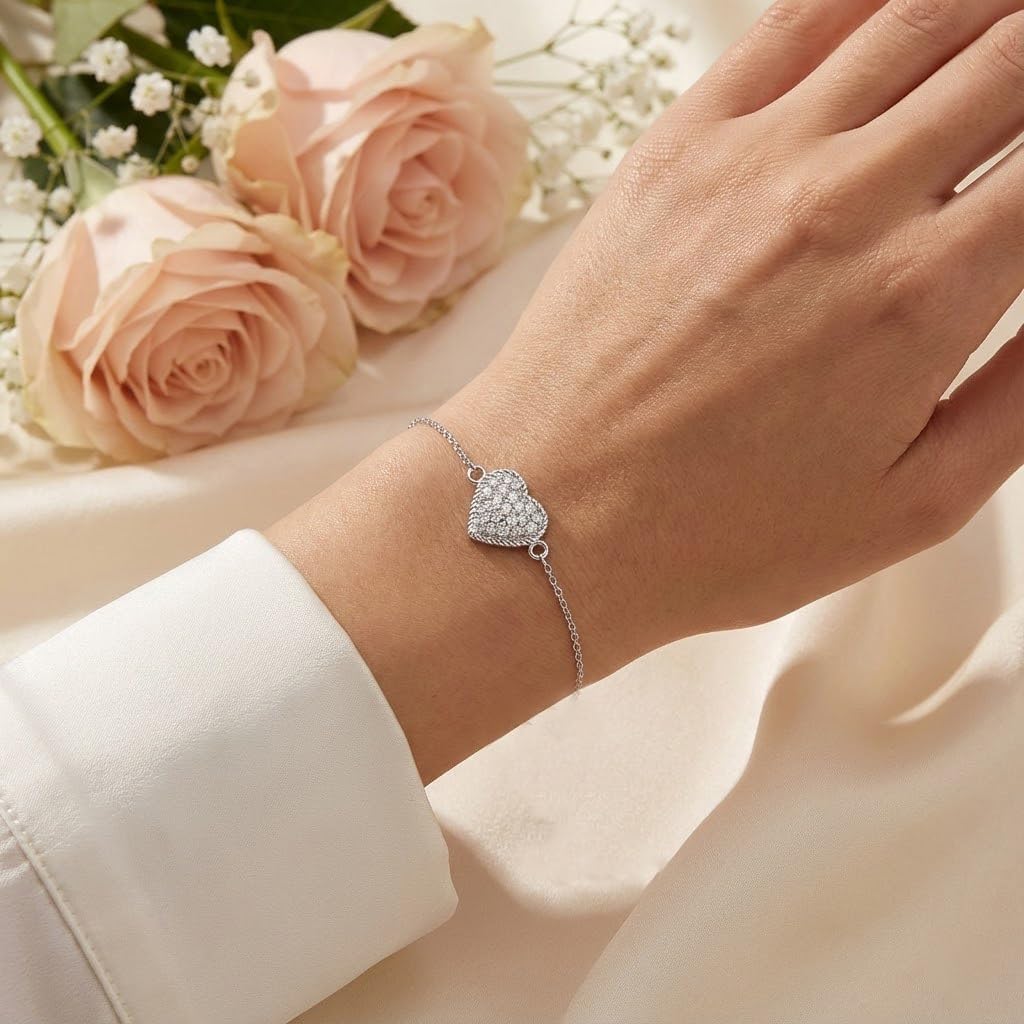 LeCalla 925 Sterling Silver Heart Bracelet Jewelry for Women | Lightweight Infinity Heart Link Charms Adjustable Bracelets | Valentines Day Gifts for Her - Image 2