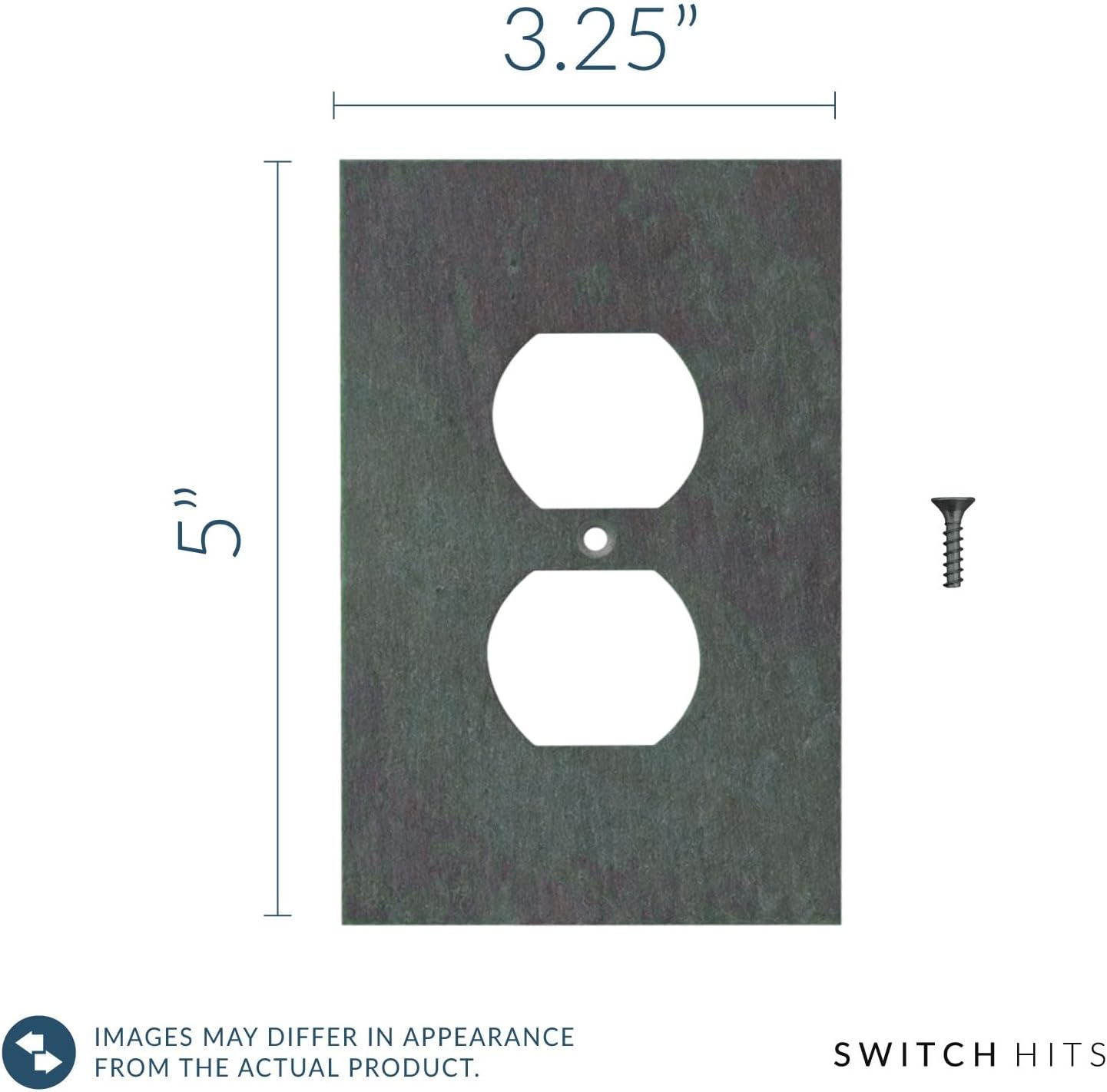 Electrical SWITCH HITS Outlet Wall Plate 1 Duplex | Single Outlet Cover Receptacle Plug Face Plate | Decorative Mottled Vermont Slate - Natural Earth Tone | 1 Gang, 3.25" W x 5" H