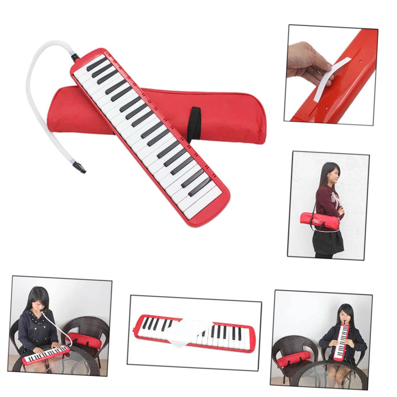 Melodica Strumento Musicale con Custodia 37 Tasti Rosso | Abs, Peso Leggero, senza Batterie, Borsa Integrata per Trasporto e Conservazione