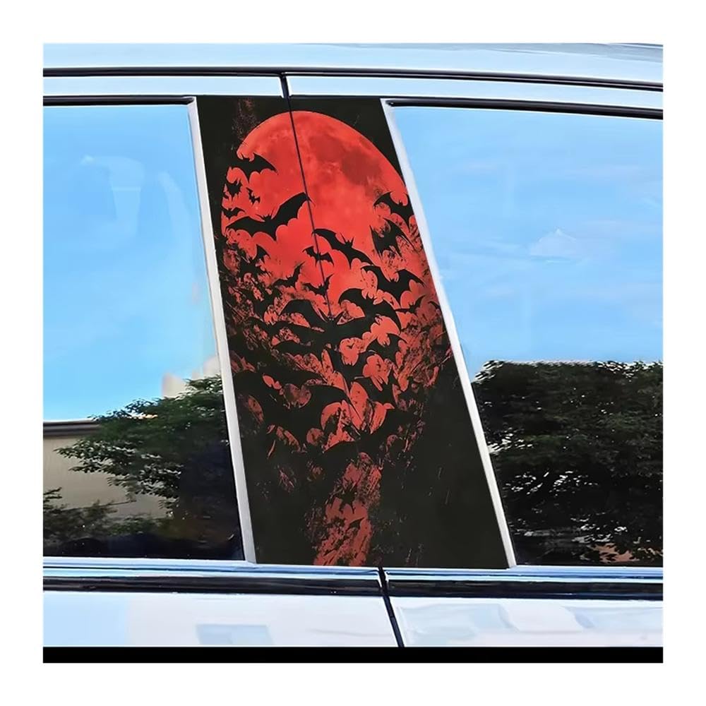Bertdcx One Color Car Pillar Decals Waterproof Stickers Bat And Full Moon Pattern Scratch Resistant Film Auto Parts