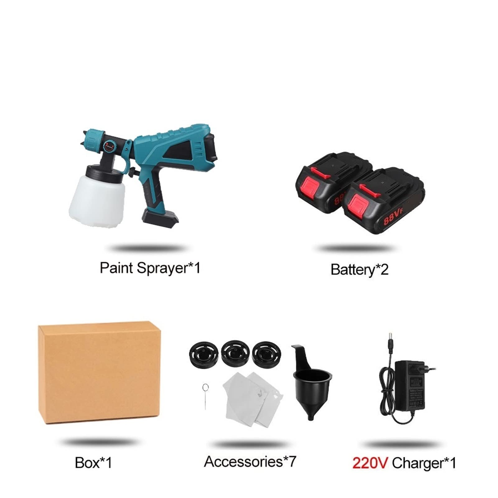 Pistolet Natryskowy, 1000ML 1500W bezprzewodowy elektryczny pistolet natryskowy 3 dysza kontrola przepływu aerograf o dużej mocy rozpylacz farby aerograf do akumulatora 18V(2Battery Plug)