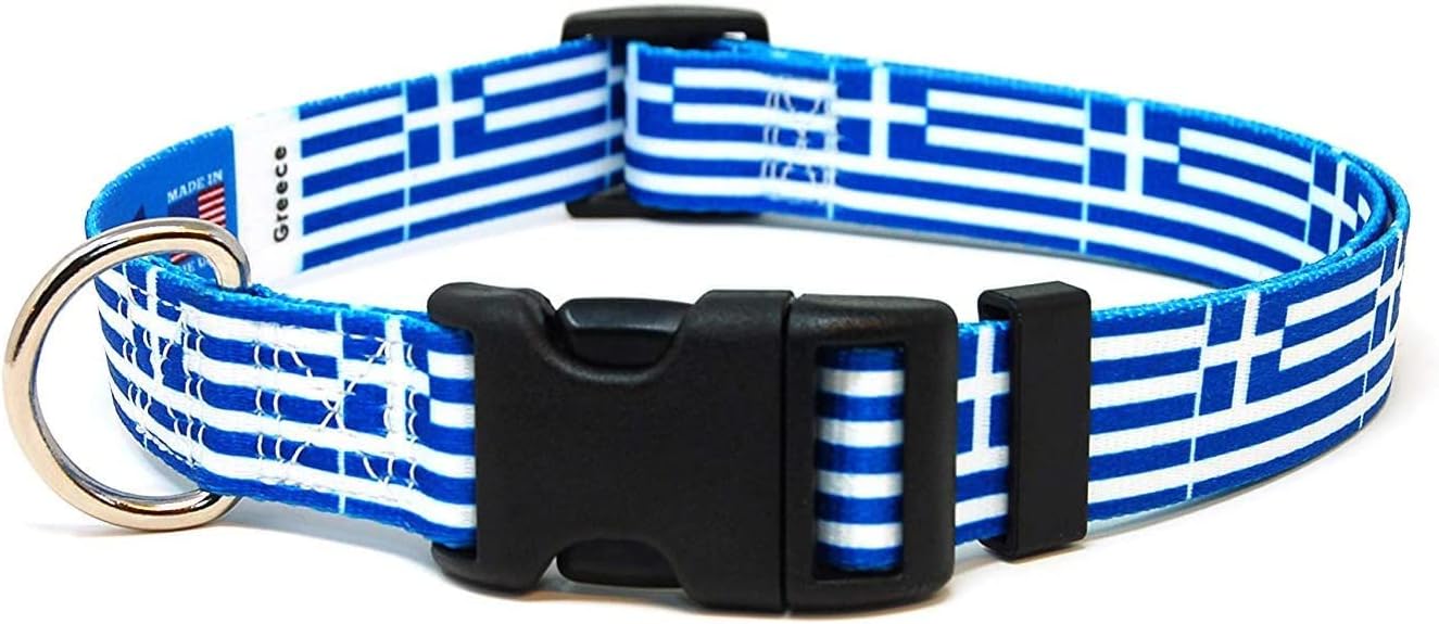 Greece Dog Collar | Greece Flag | Quick-Release Buckle | Made in NJ, USA | for Extra Large Dogs