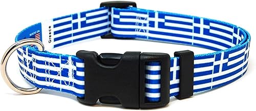 Collar de perro de Grecia  Bandera griega  Hebilla de liberación rápida  Fabricado en Nueva Jersey, Estados Unidos  para perros medianos  1 pulgada