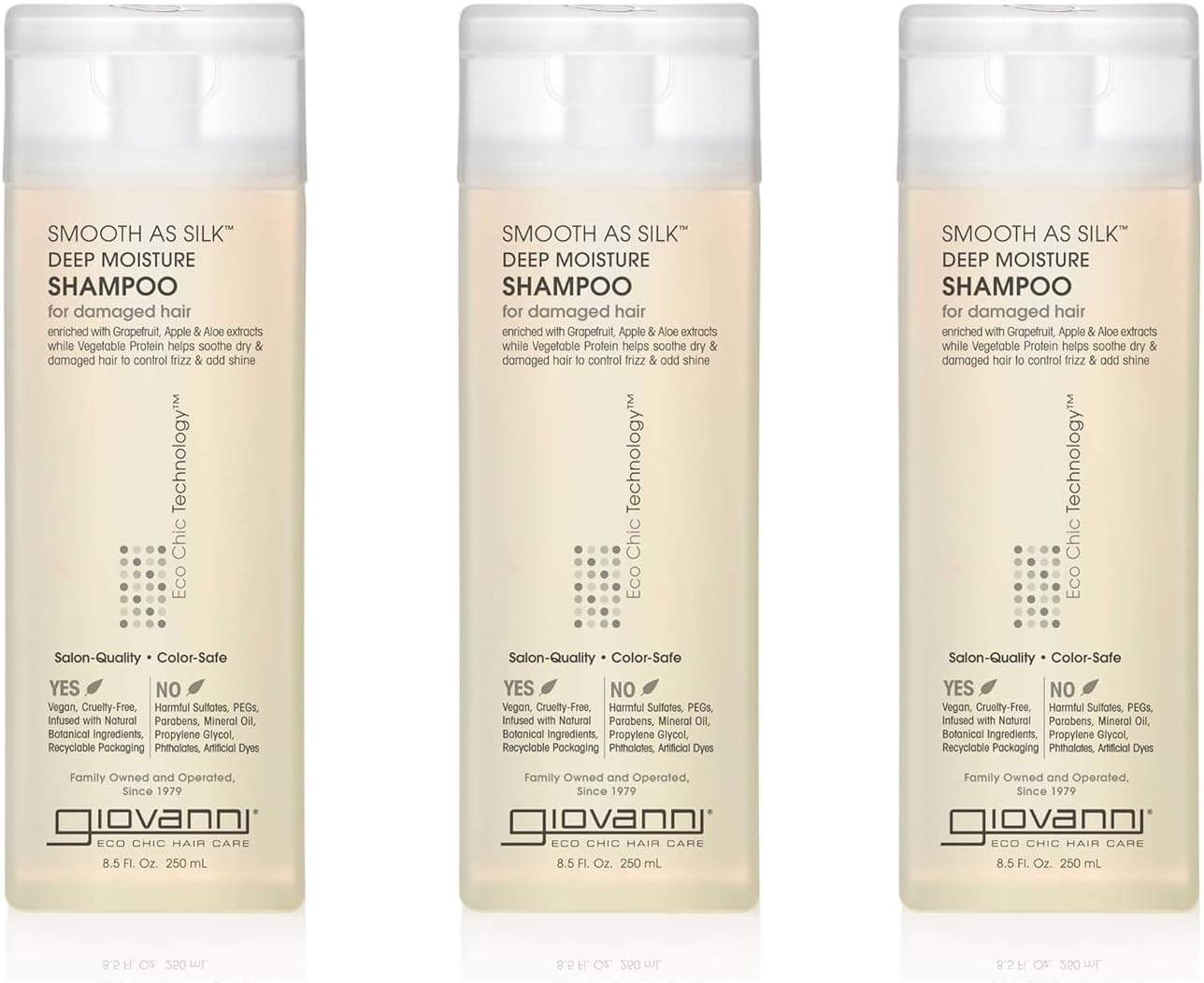 Eco Chic Smooth as Silk Deep Moisture Shampoo - Apple + Aloe Extracts, Calms Frizz, Detangles, Wash & Go, Lauryl & Laureth Sulfate Free, Paraben Free, Color Safe - 8.5 oz (Pack of 3)