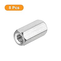Vista 3 de uxcell Tuercas de acoplamiento M6 x 1 paso 0.984 in de longitud, 8 tuercas de acoplamiento de varilla hexagonal métrica de acero inoxidable 304