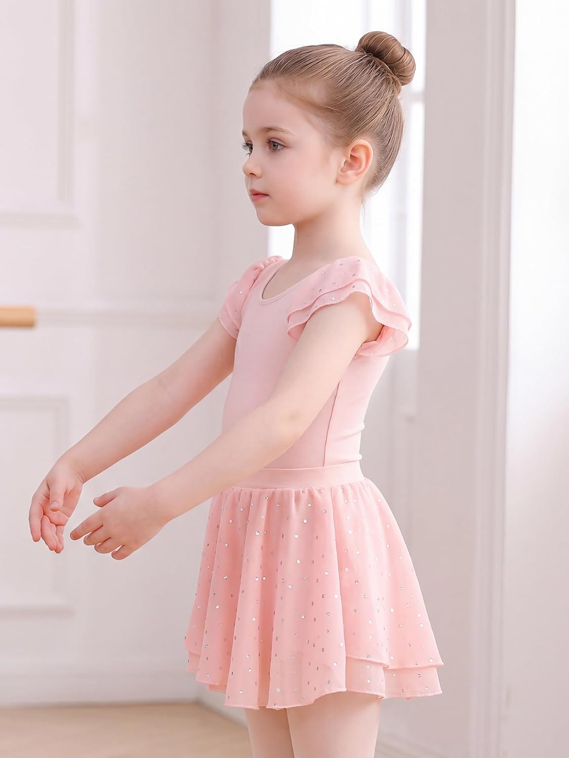 Mecceos Toddler Girls Ballet Leotard with Skirt Ruffle Sleeve Dance Dress