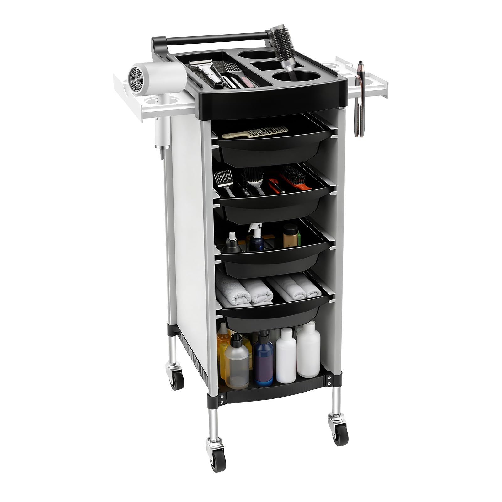 Carrito de peluquería de 6 niveles, con cajones y ruedas universales, capacidad de carga de 50 kg para accesorios de peluquería, carrito de salón de belleza para peluquería, spa y hogar