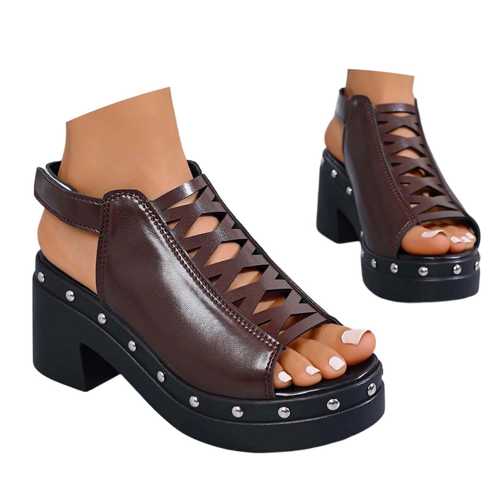 Summer Platform Sandals Chunky Heel Beach Sandals with Adjustable Strap Comfortable Casual Shoes Wide Fit