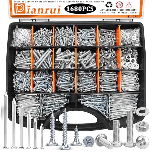 Dianrui 1680 PCS Nails and Screws Assortment Kit & Screw Bolts and Nuts, M3/M4/M5/M6 Machine Screws, Small...