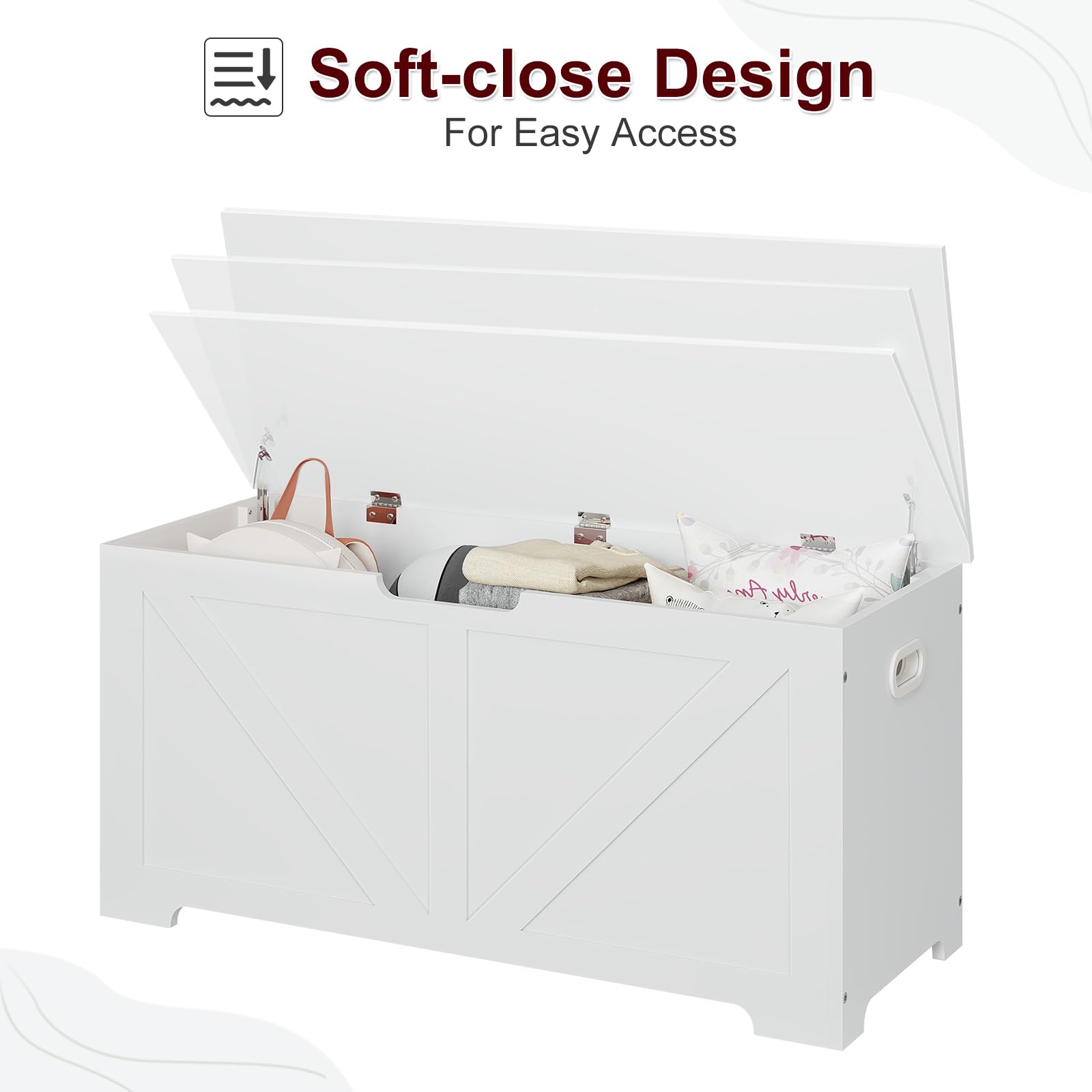 WOLTU Banco de Almacenaje, Baul Blanco 100x40x47 cm, Baúl Almacenaje de 76 L, Puff Organizador con Asiento, Madera, para Pasillo, Entrada, Dormitorio